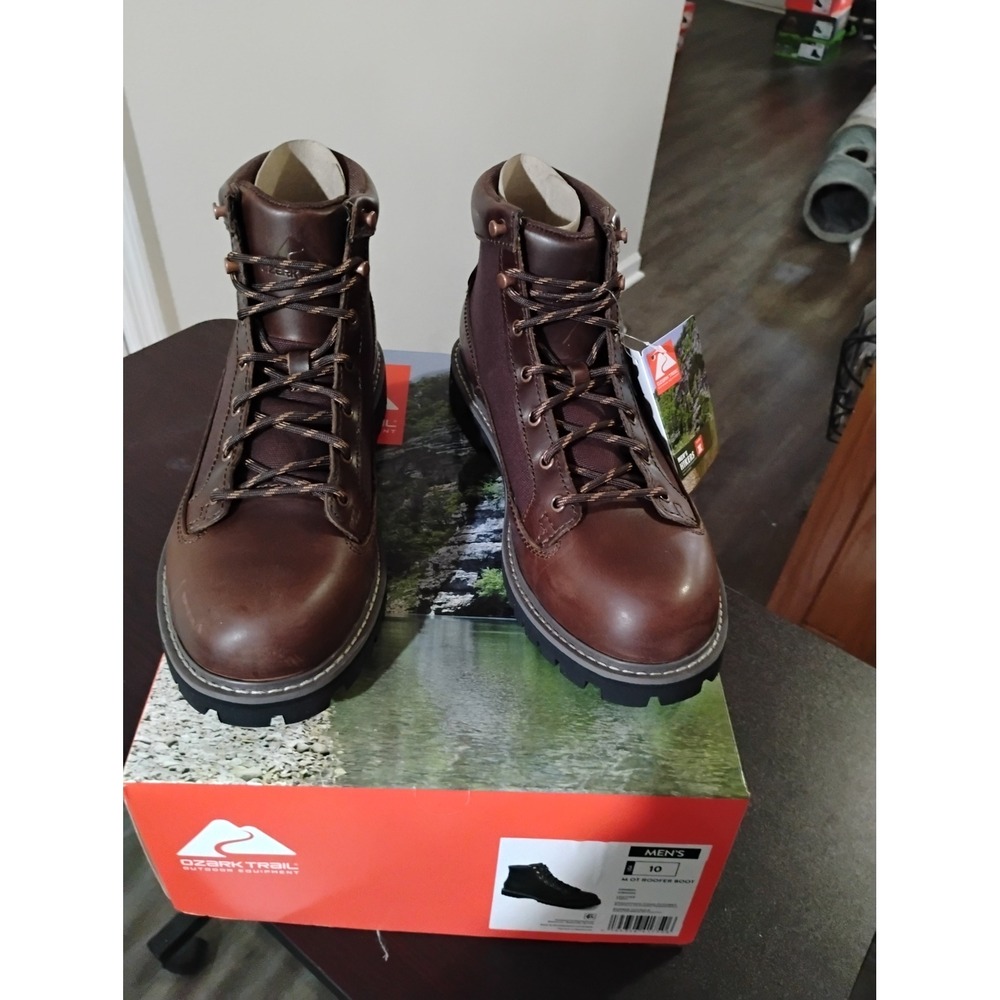 Ozark Trail Mens Roofer Boot Dark Brown Leather Hiking Work Boots Size 10 M OT